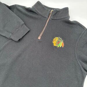 NHL Chicago Blackhawks Hockey Logo 1/4 Zip Pullover Ribbed Sweater Size XL Black